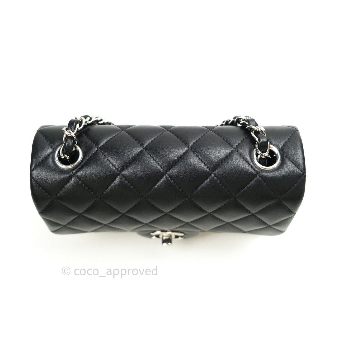 Chanel Quilted Mini Rectangular Black Lambskin Silver Hardware