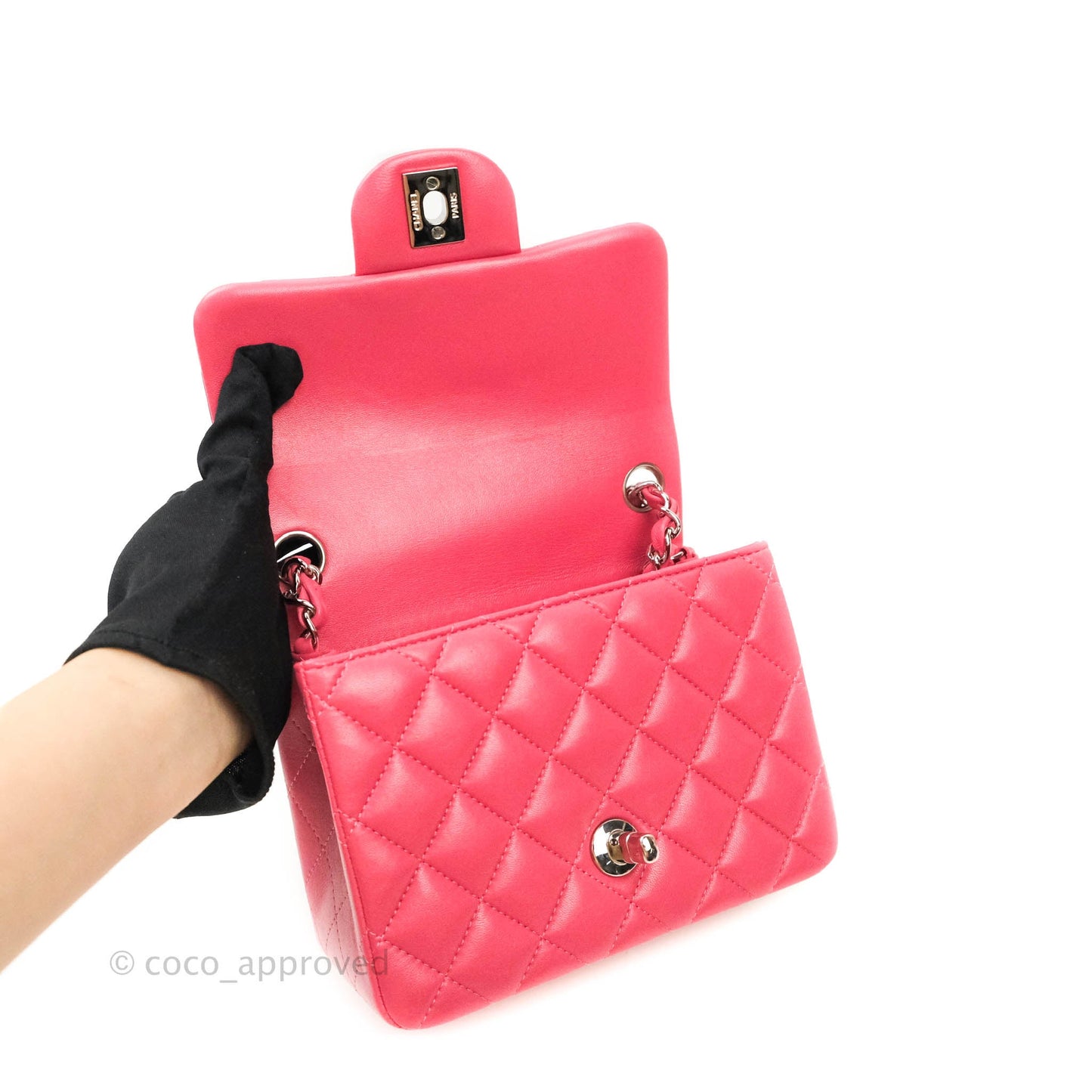 Chanel Mini Square Pink Lambskin Silver Hardware