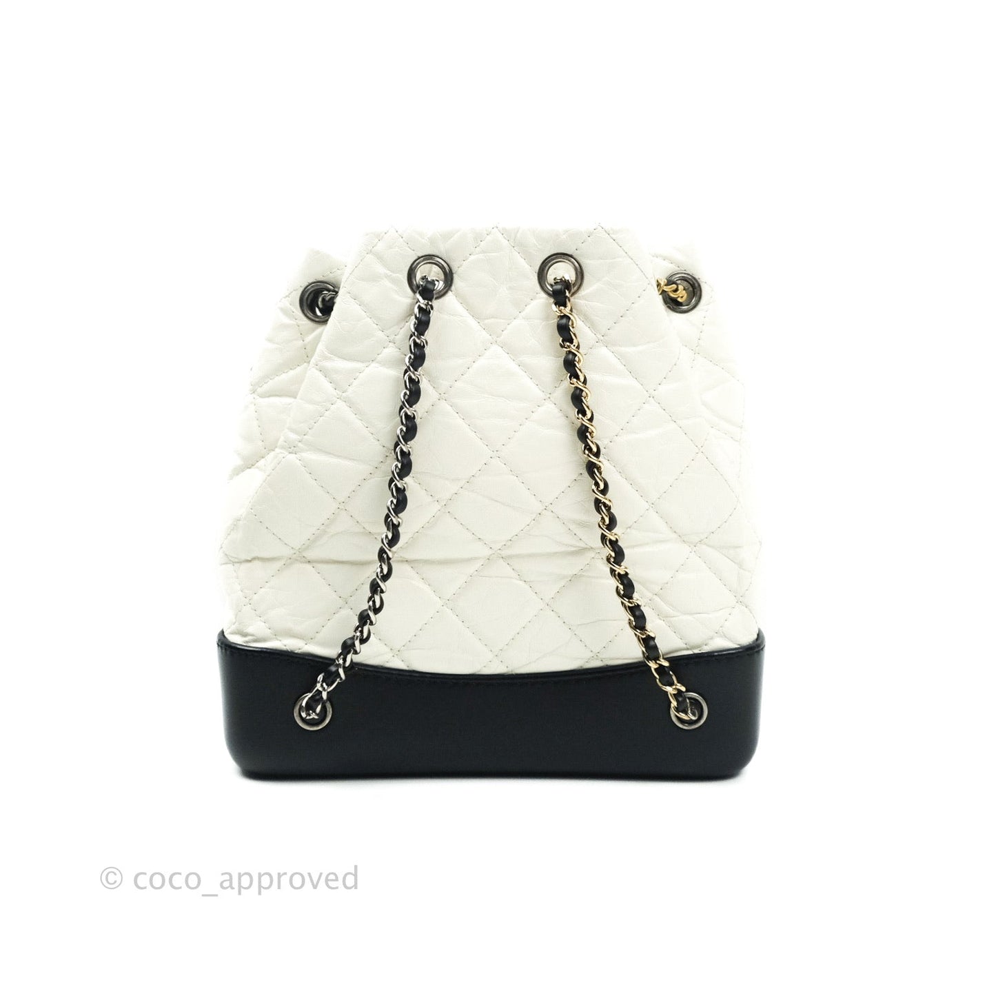 Chanel Gabrielle Backpack Black Aged Calfskin Small White Black