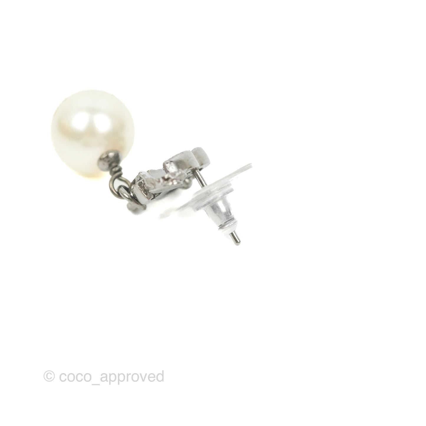 Chanel CC Pearl Drop Earrings Gun Metal 11A