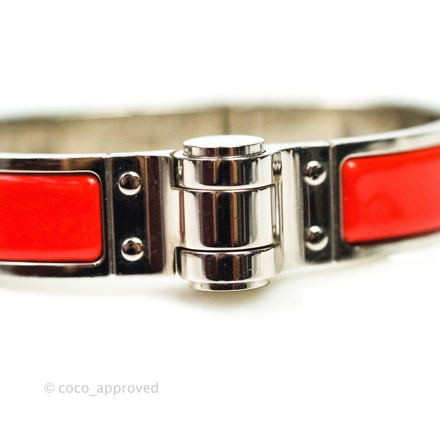 Hermès Enamel Charniere Uni Narrow Hinged Bracelet Brick Red
