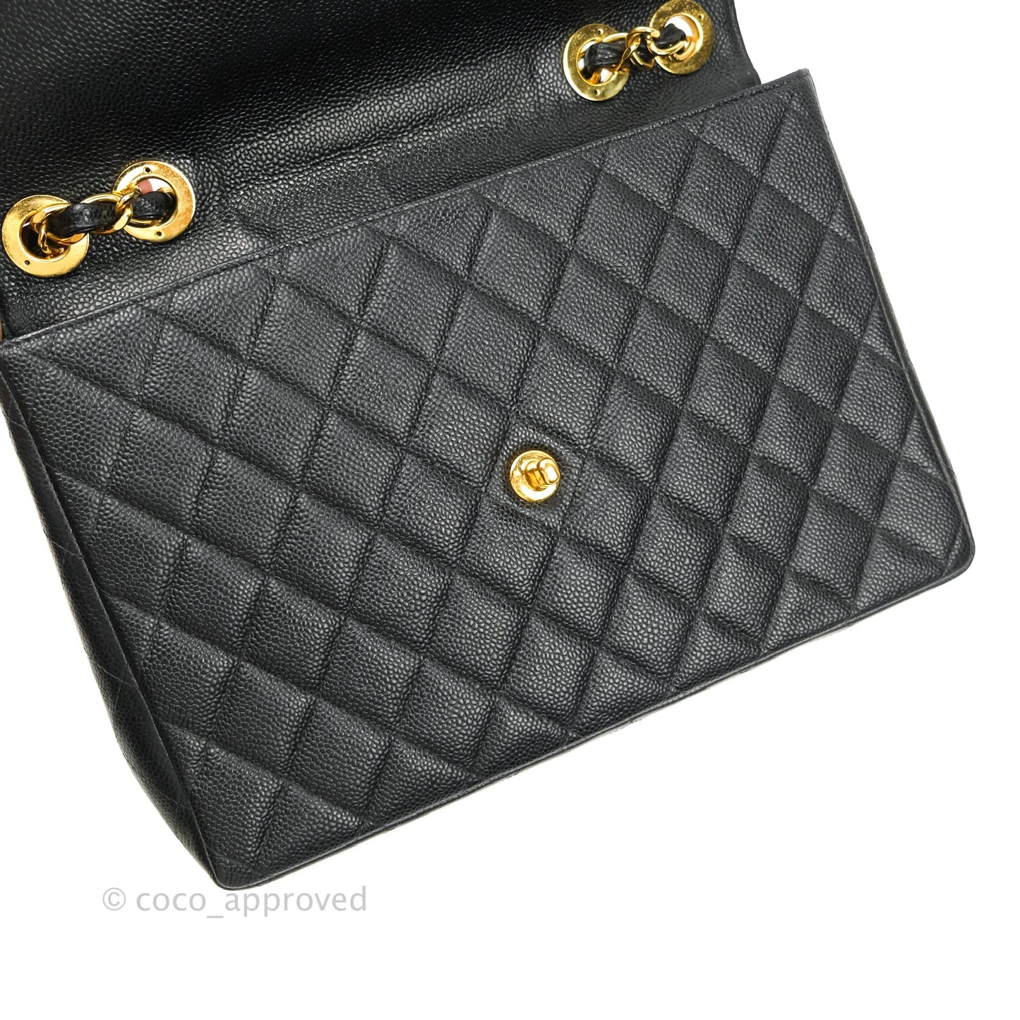 Chanel Classic Vintage Jumbo Single Flap Black Caviar 24K Gold Hardware