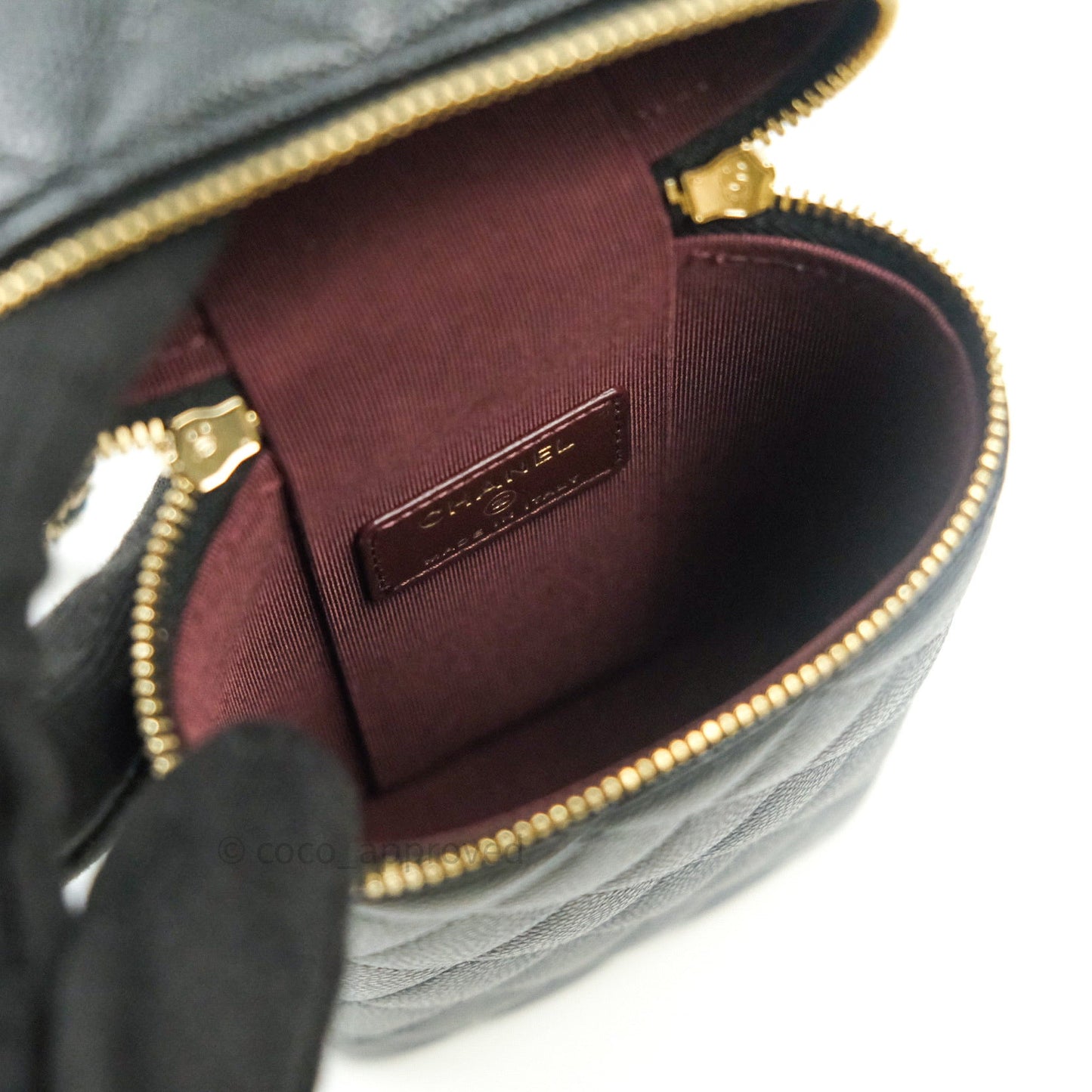Chanel Vanity Phone Holder With Chain Black Caviar Gold Hardware