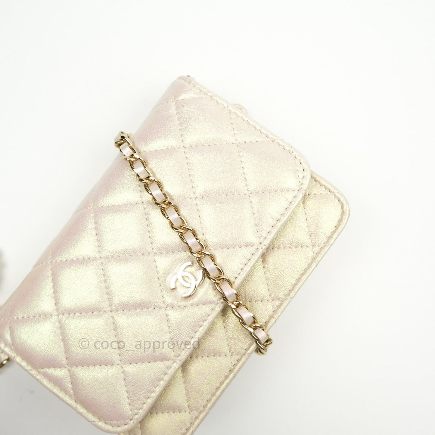 Chanel Quilted Mini Wallet on Chain WOC Iridescent Ivory Gold Hardware 20A