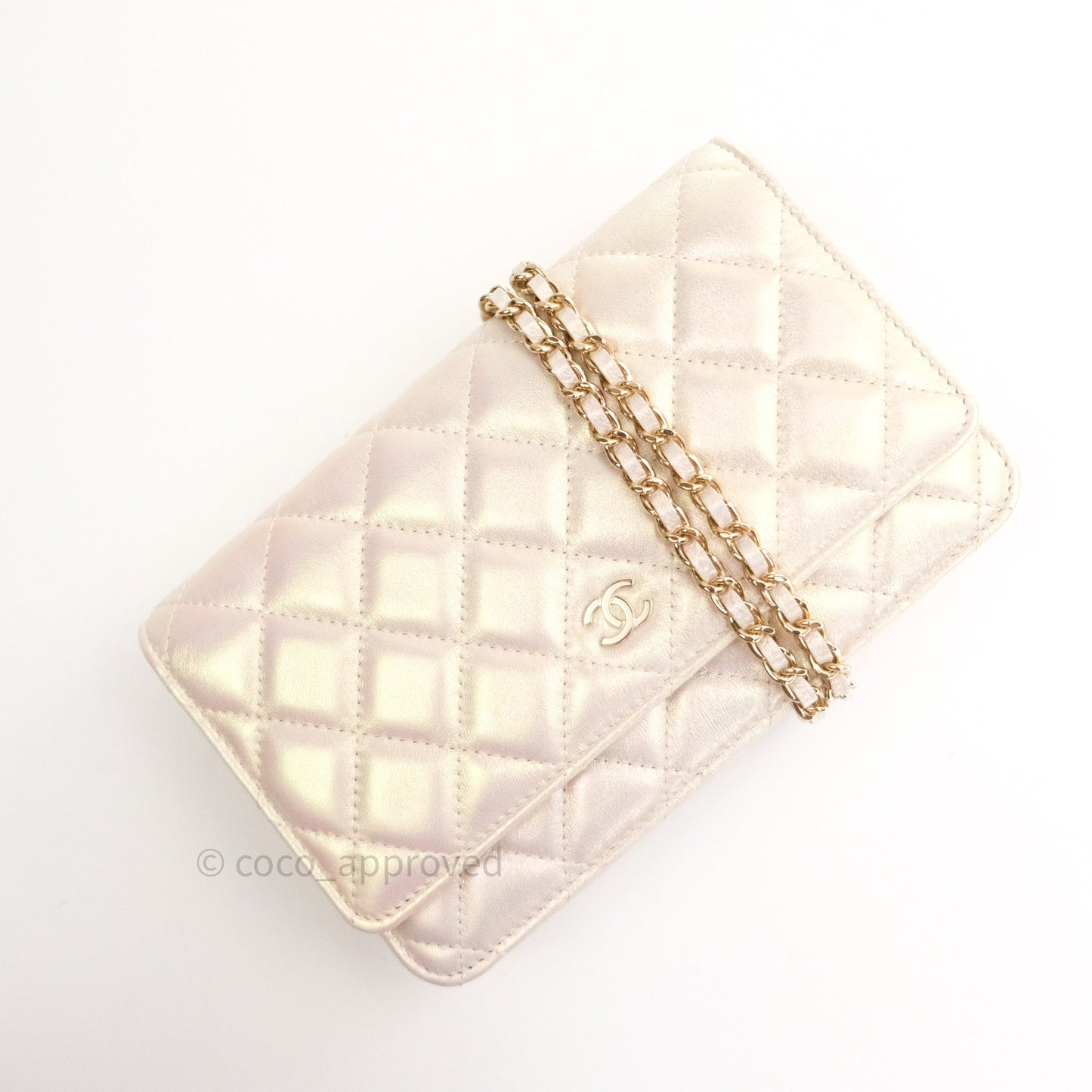 Chanel Quilted Wallet on Chain WOC Iridescent Ivory Gold Hardware 20A