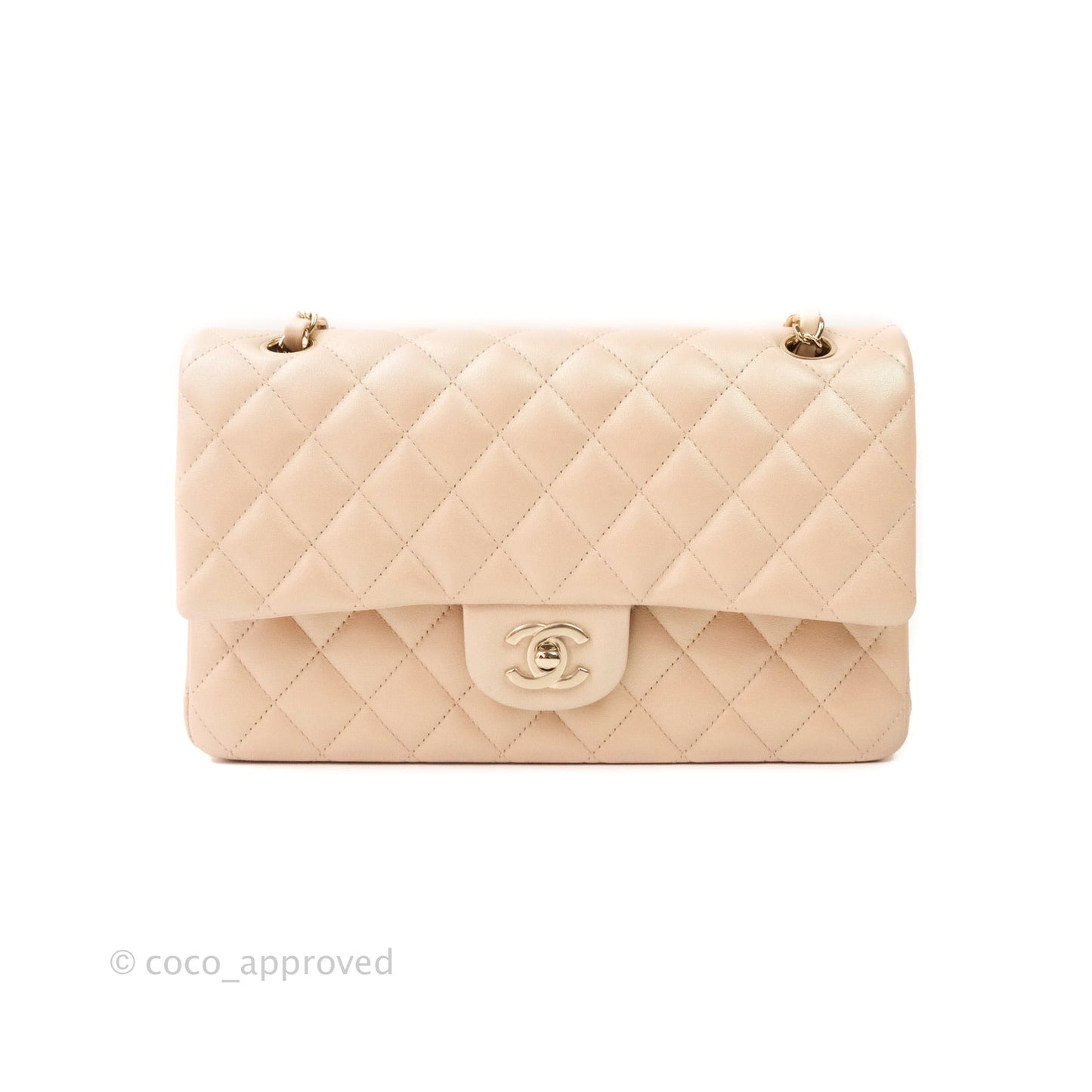 Chanel M/L Medium Double Flap Bag Iridescent Beige Calfskin Gold Hardware 21S