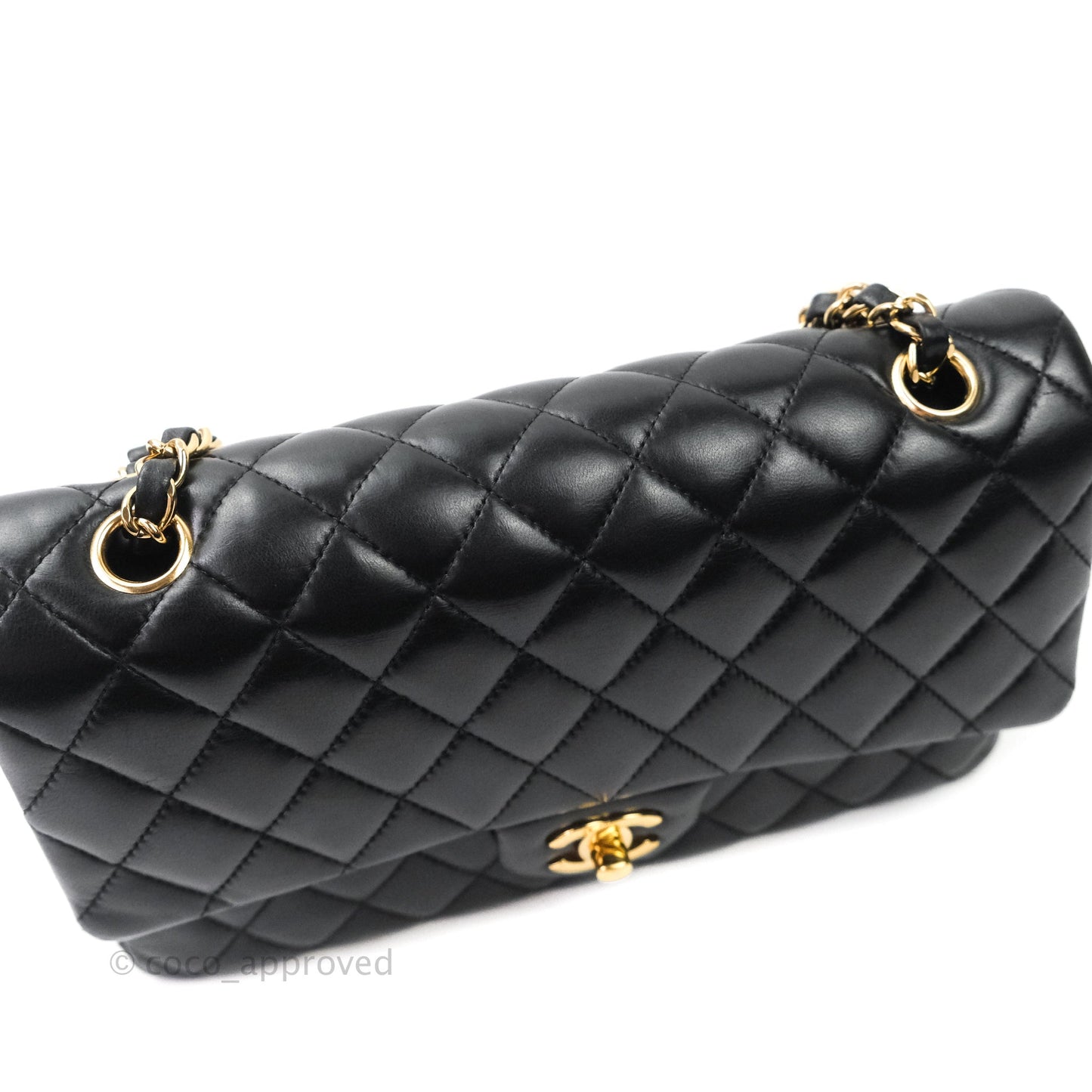Chanel Classic M/L Medium Double Flap Bag Black Lambskin Gold Hardware