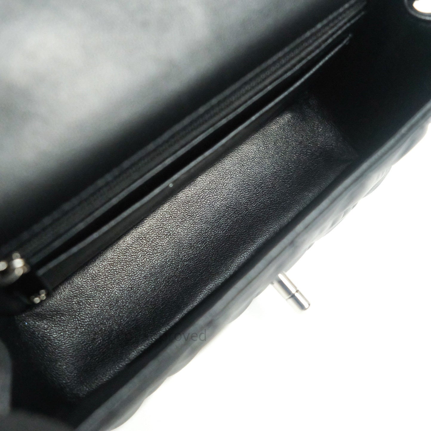 Chanel Quilted Mini Rectangular Black Lambskin Silver Hardware