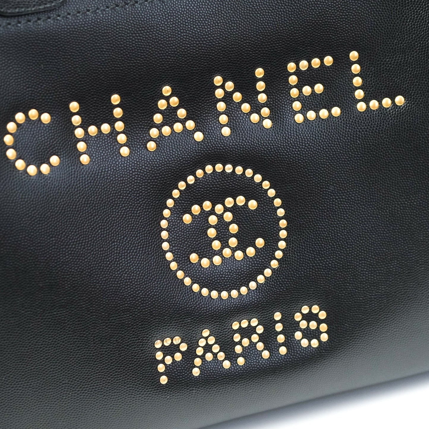 Chanel Small Studded Deauville Tote Black Caviar Gold Hardware