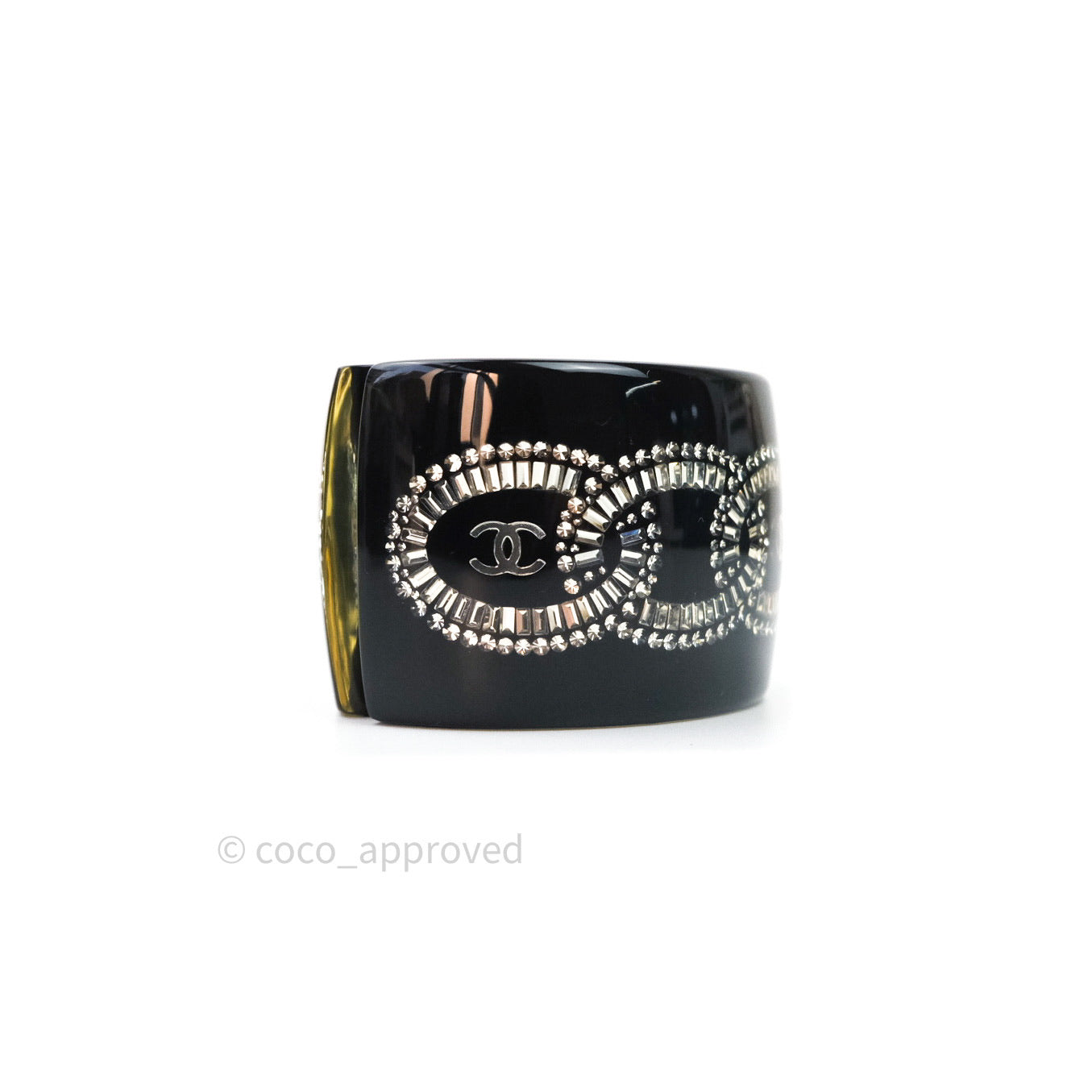 Chanel Resin Strass CC Crystal Cuff Black
