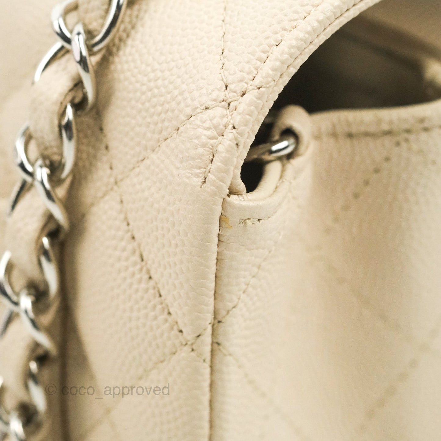 Chanel Quilted Mini Rectangular Ivory Caviar Silver Hardware