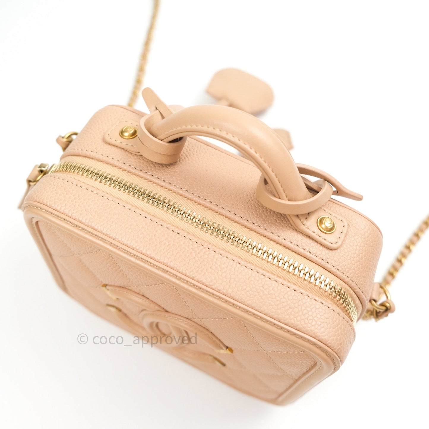 Chanel Quilted Small CC Filigree Vanity Case Beige Beige Caviar