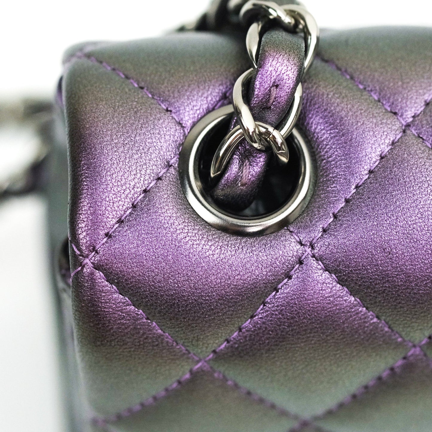 Chanel Quilted Mini Rectangular Iridescent Purple Dark Silver Hardware