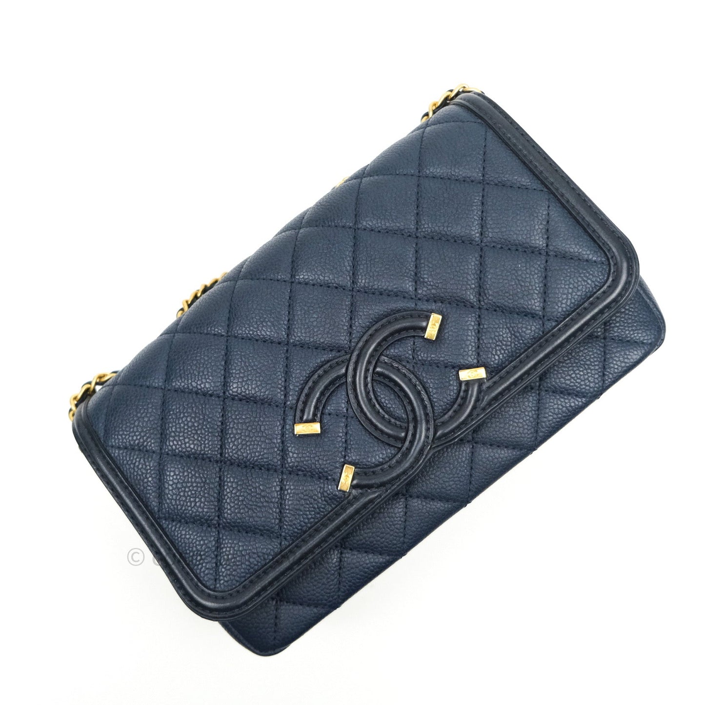 Chanel Caviar Quilted Small CC Filigree Flap Navy Black