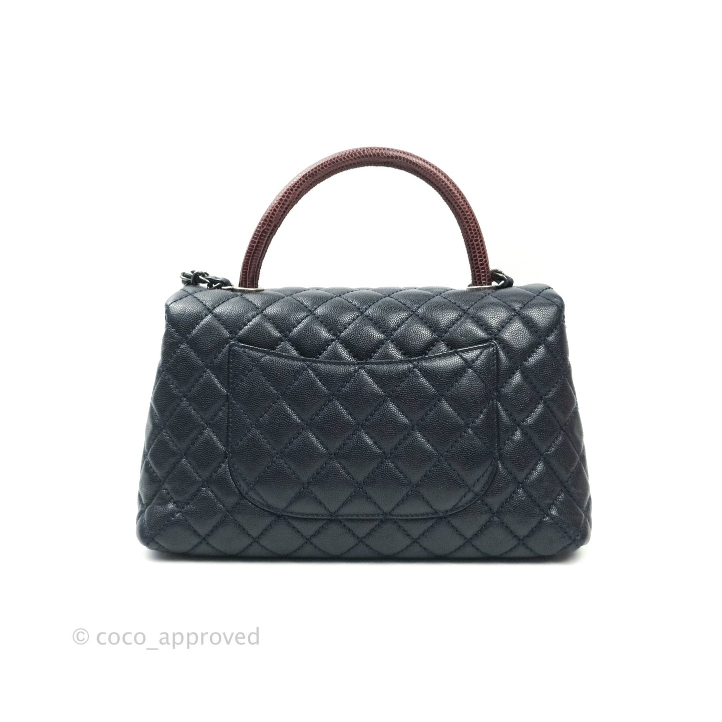 Chanel Small Coco Handle Quilted Navy Caviar Lizard Handle Ruthenium Hardware