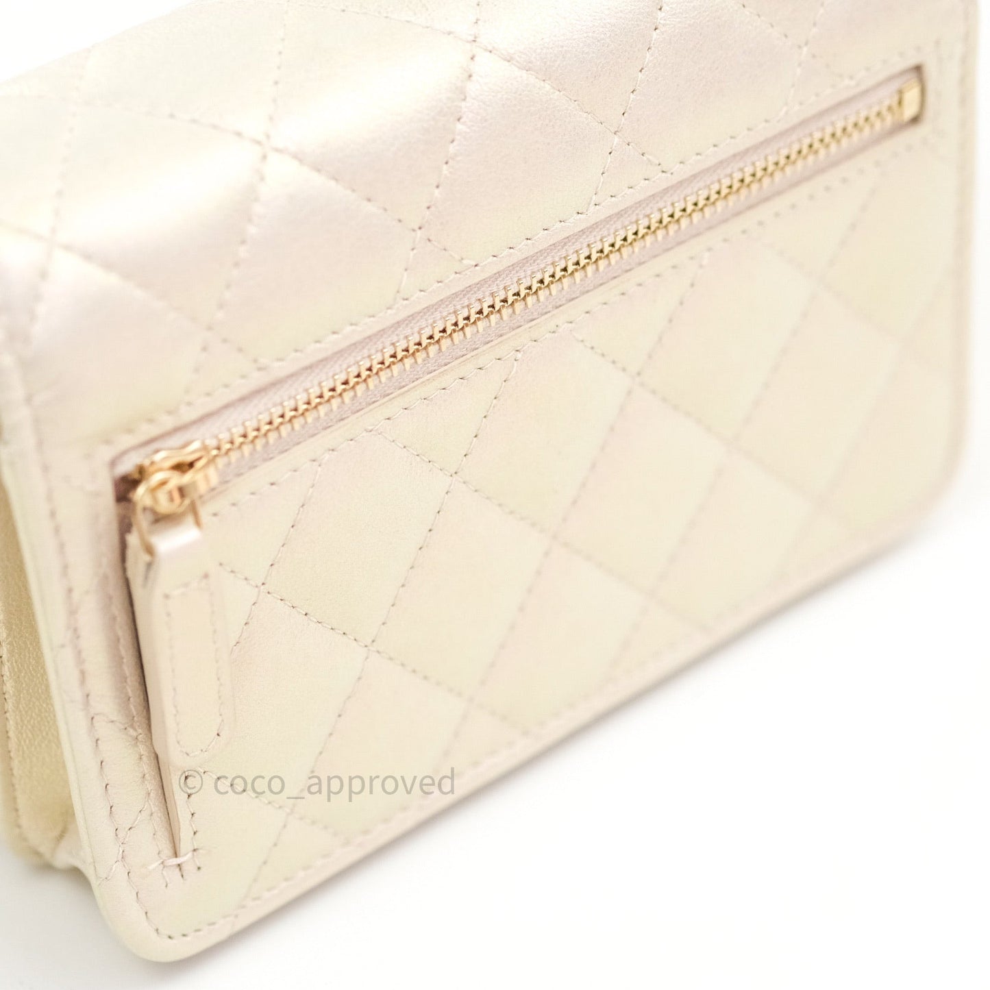 Chanel Quilted Mini Wallet on Chain WOC Iridescent Ivory Gold Hardware 20A