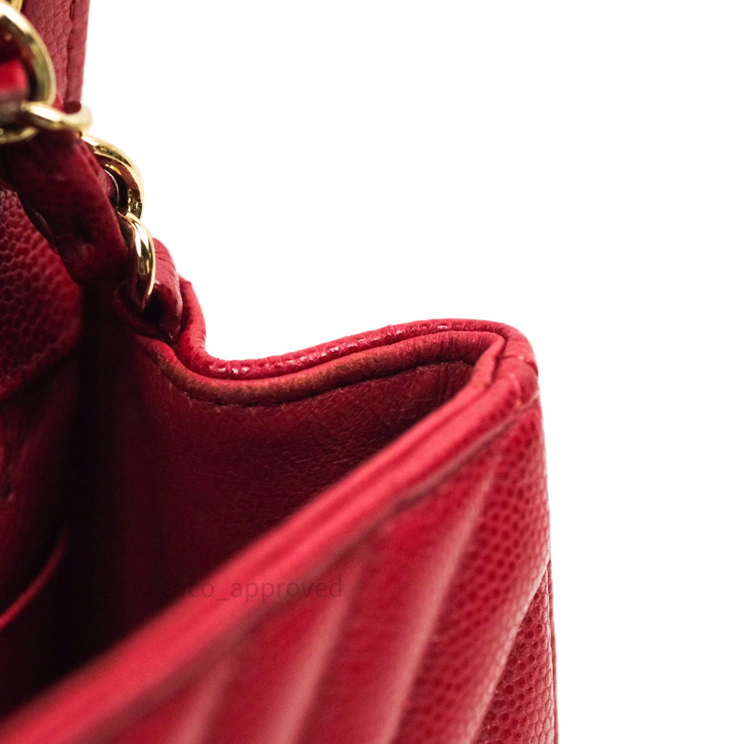 Chanel Mini Square Red Chevron Caviar Gold Hardware