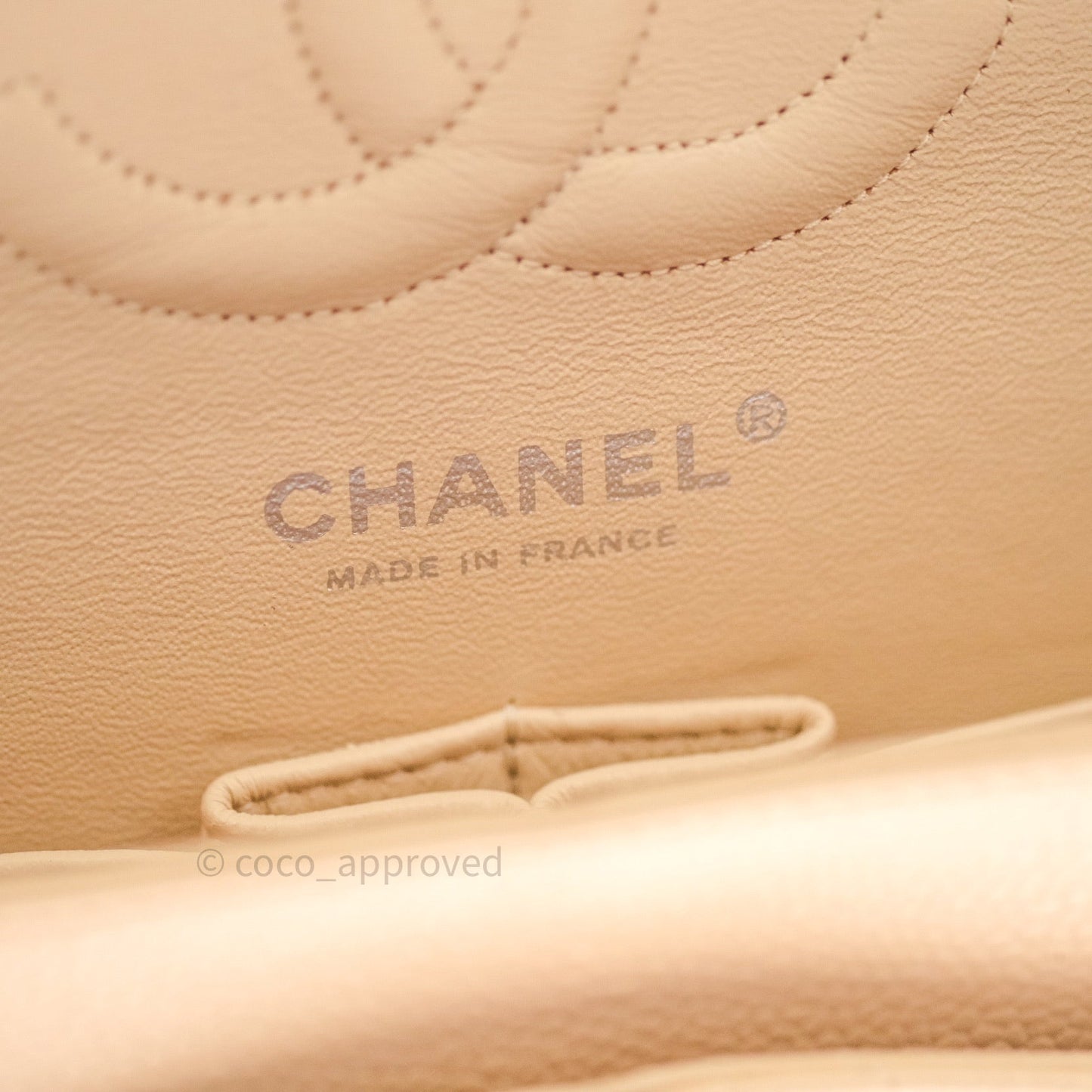 Chanel Quilted M/L Medium Double Flap Beige Clair Caviar Silver Hardware