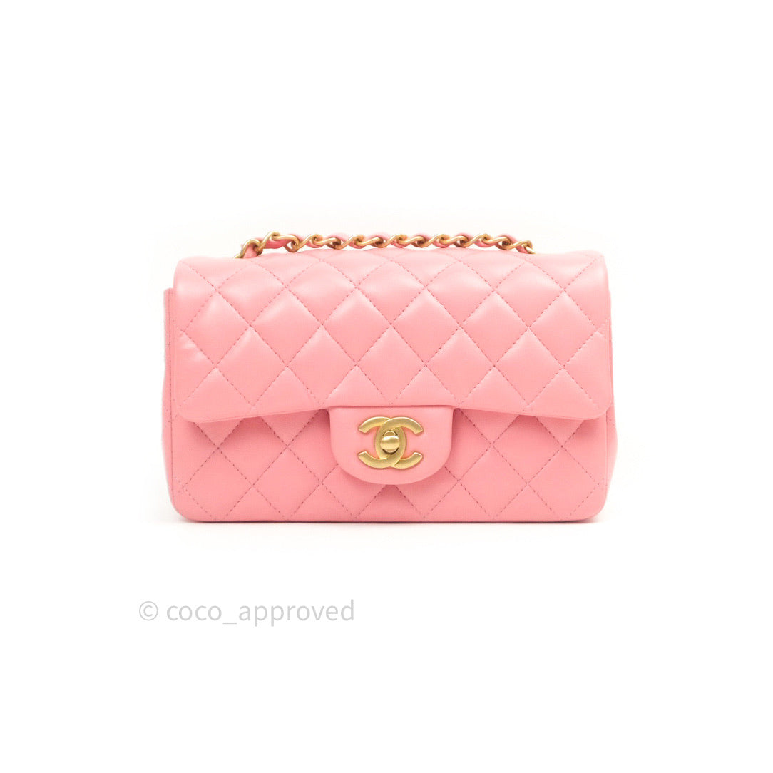 Chanel Quilted Mini Rectangular Pink Lambskin Gold Hardware