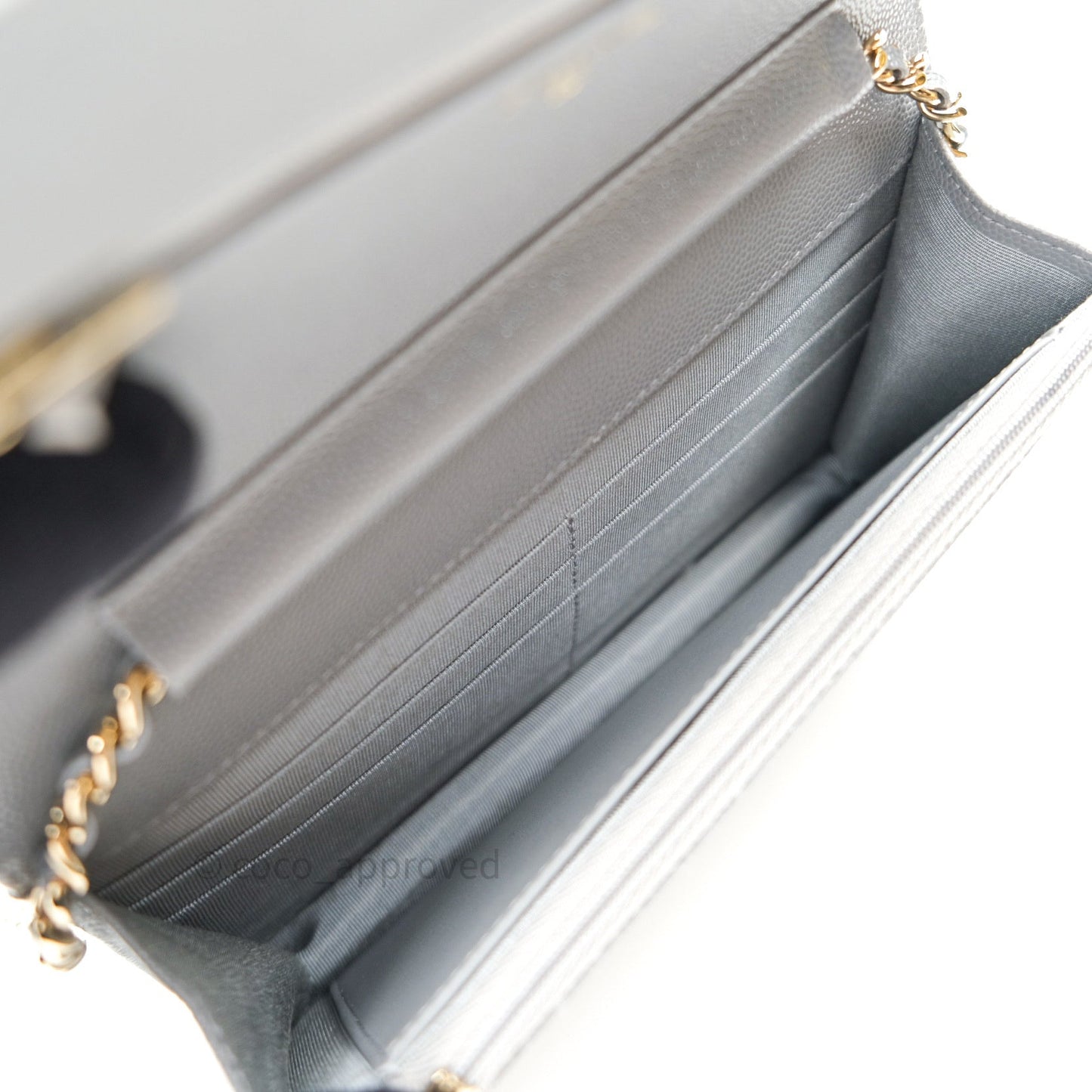 Chanel Caviar Quilted Wallet on Chain WOC Grey Light Gold Hardware 20C