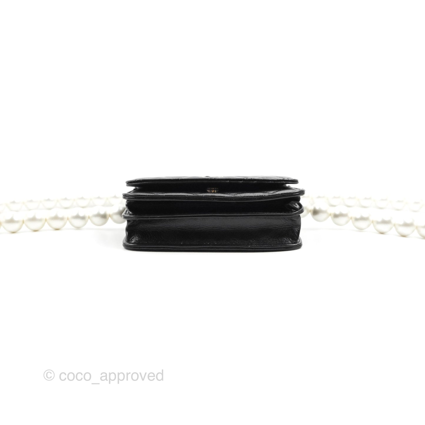 Chanel Quilted Large Pearl Mini Wallet On Chain WOC Black Calfskin
