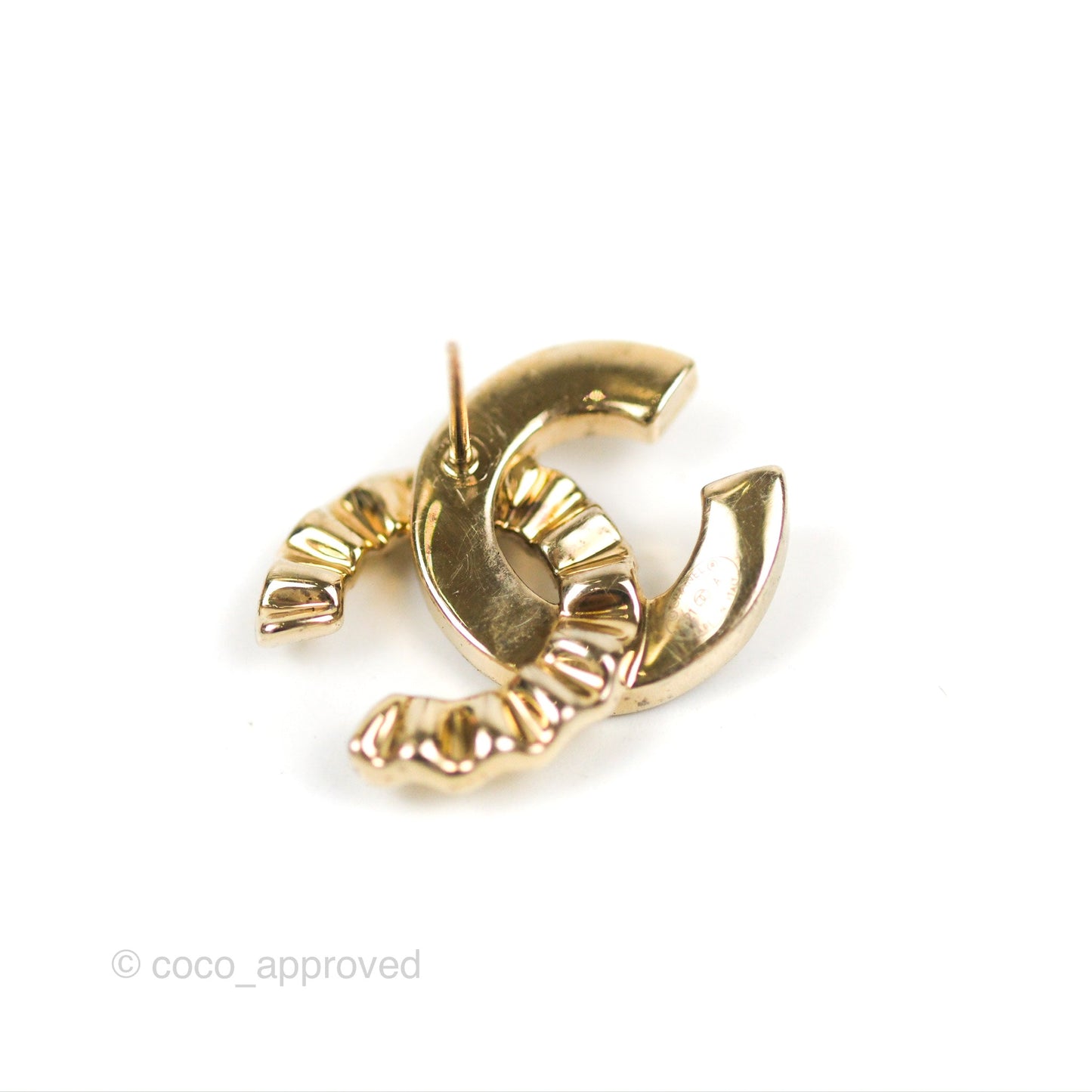 Chanel Crystal CC Wavy Earrings Light Gold Tone