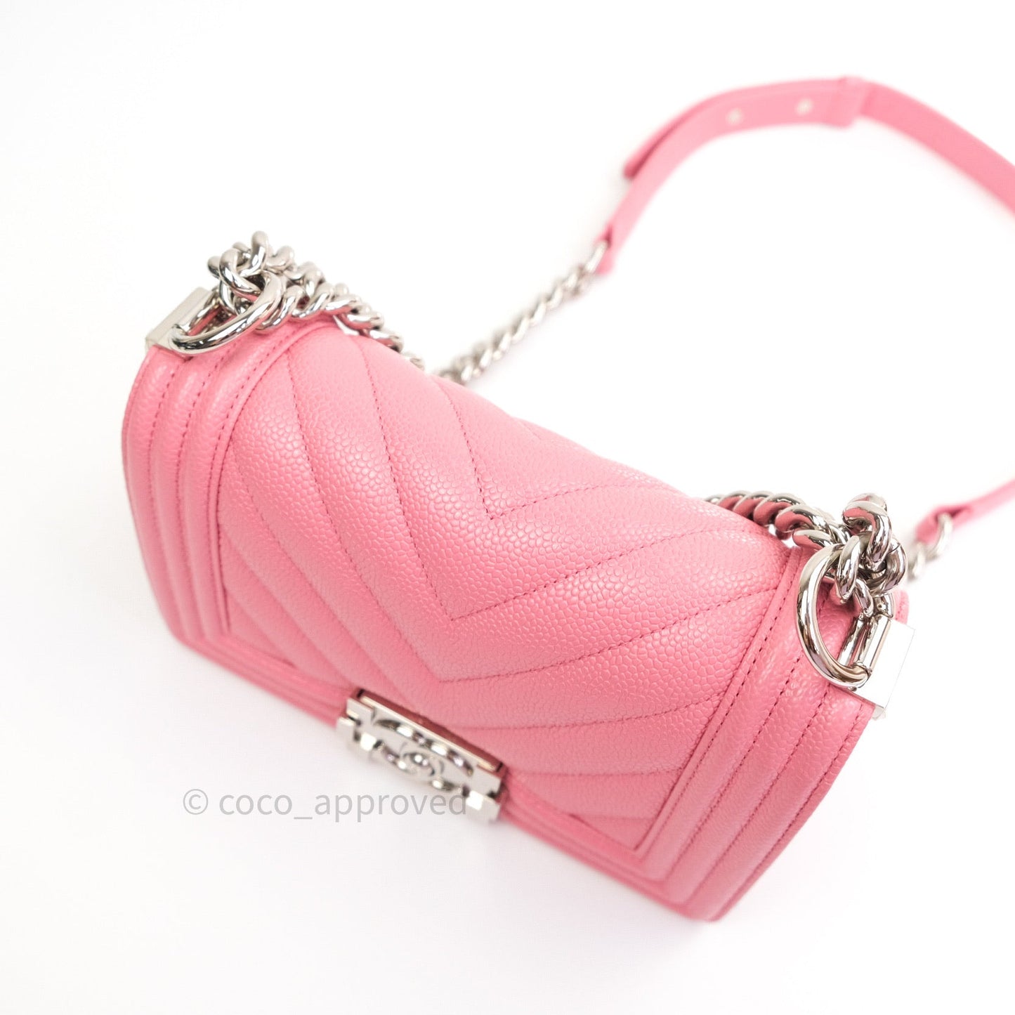 Chanel Small Boy Quilted Pink Caviar Silver Hardware