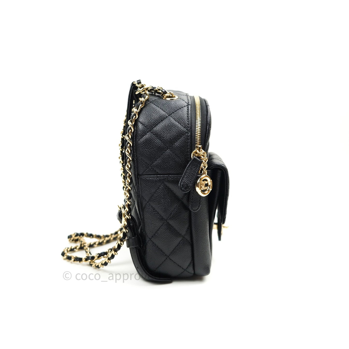 Chanel Quilted Small CC Day Backpack Black Caviar Light Gold Hardware