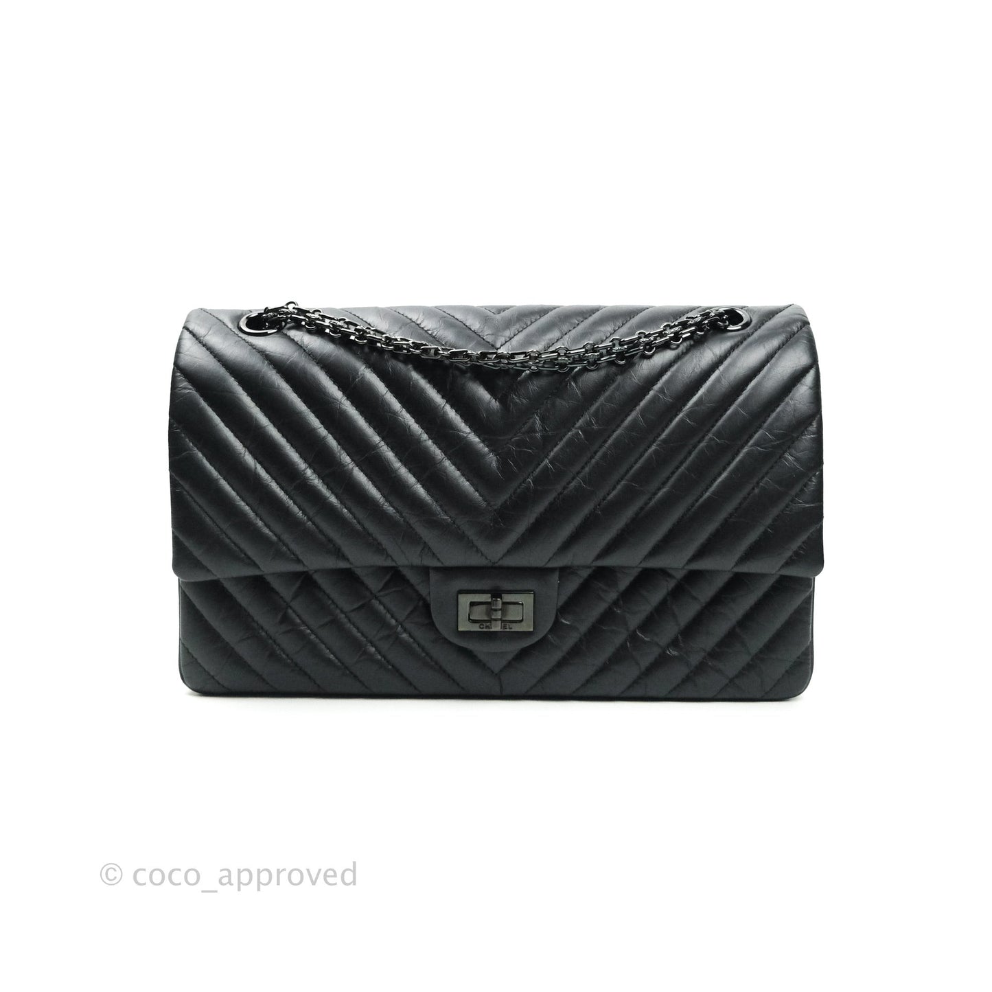Chanel Reissue Chevron Aged Calfskin So Black Hardware 226