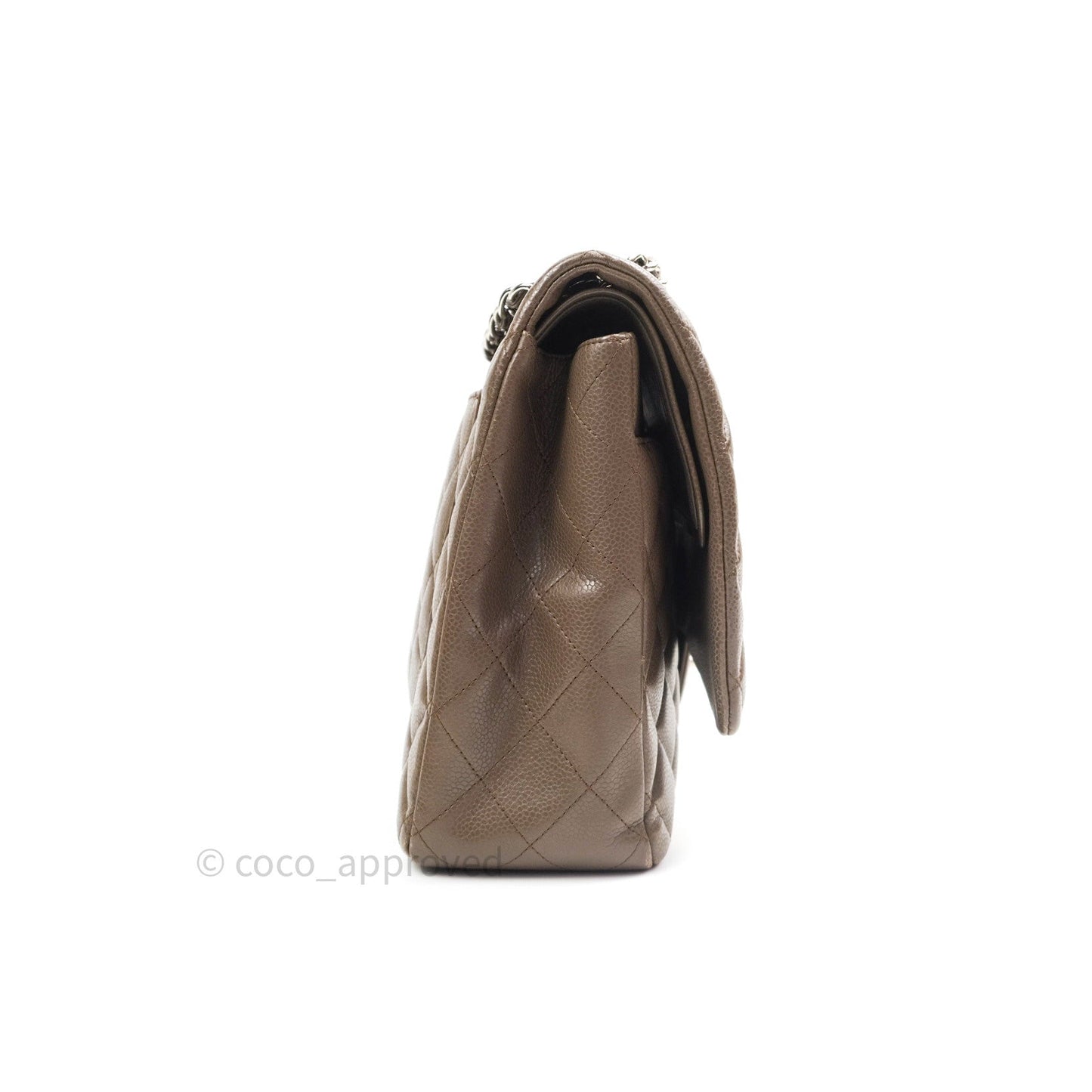 Chanel Double Flap Maxi Khaki Caviar Silver Hardware