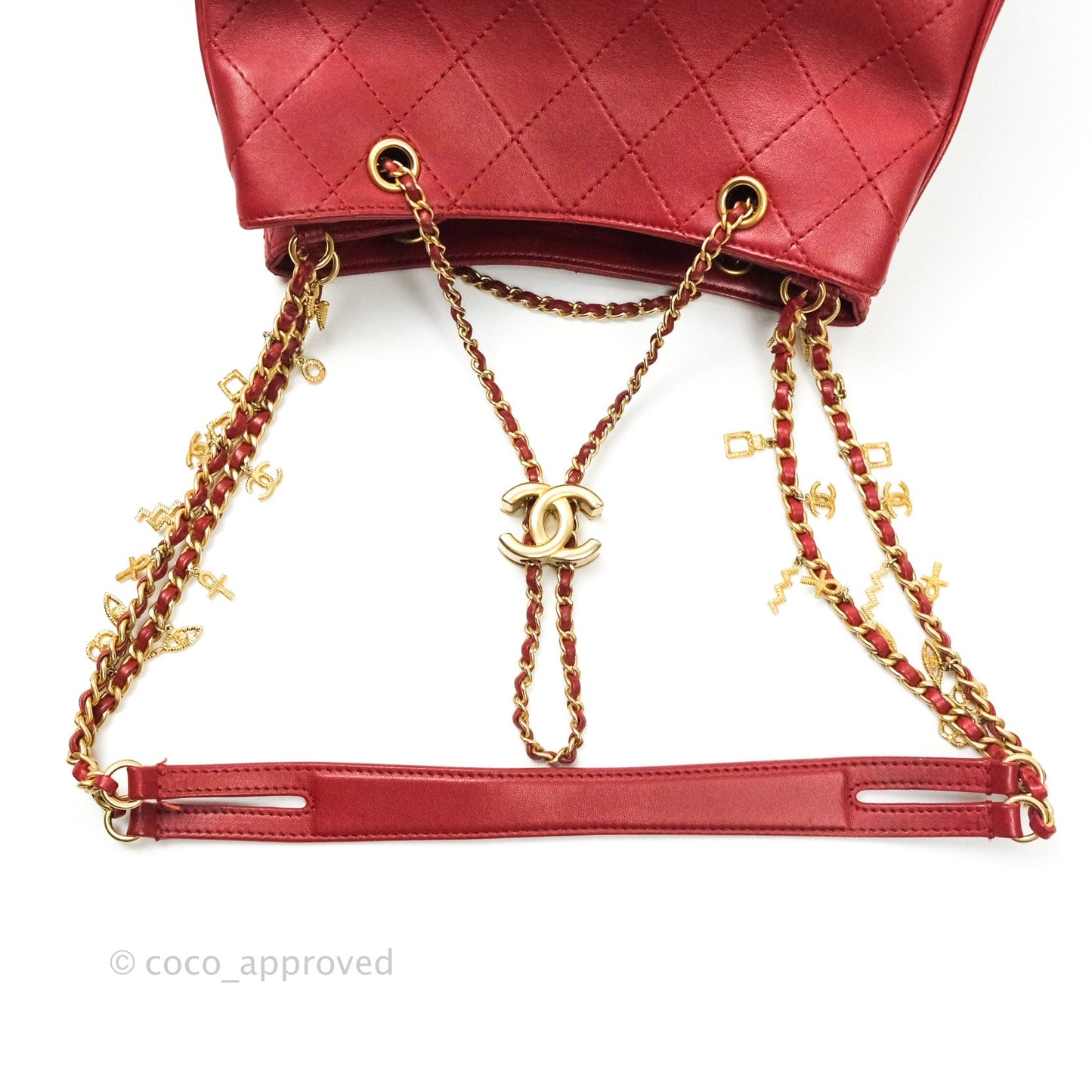 Chanel Egyptian Amulet Drawstring Bag Red Calfskin Stitched