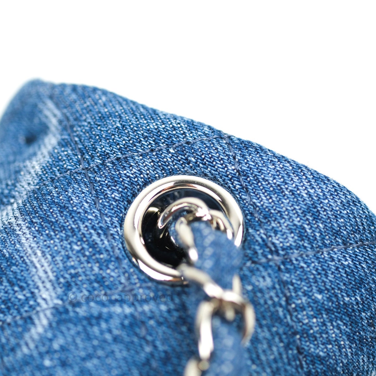 Chanel Mini Square Blue Denim Silver Hardware