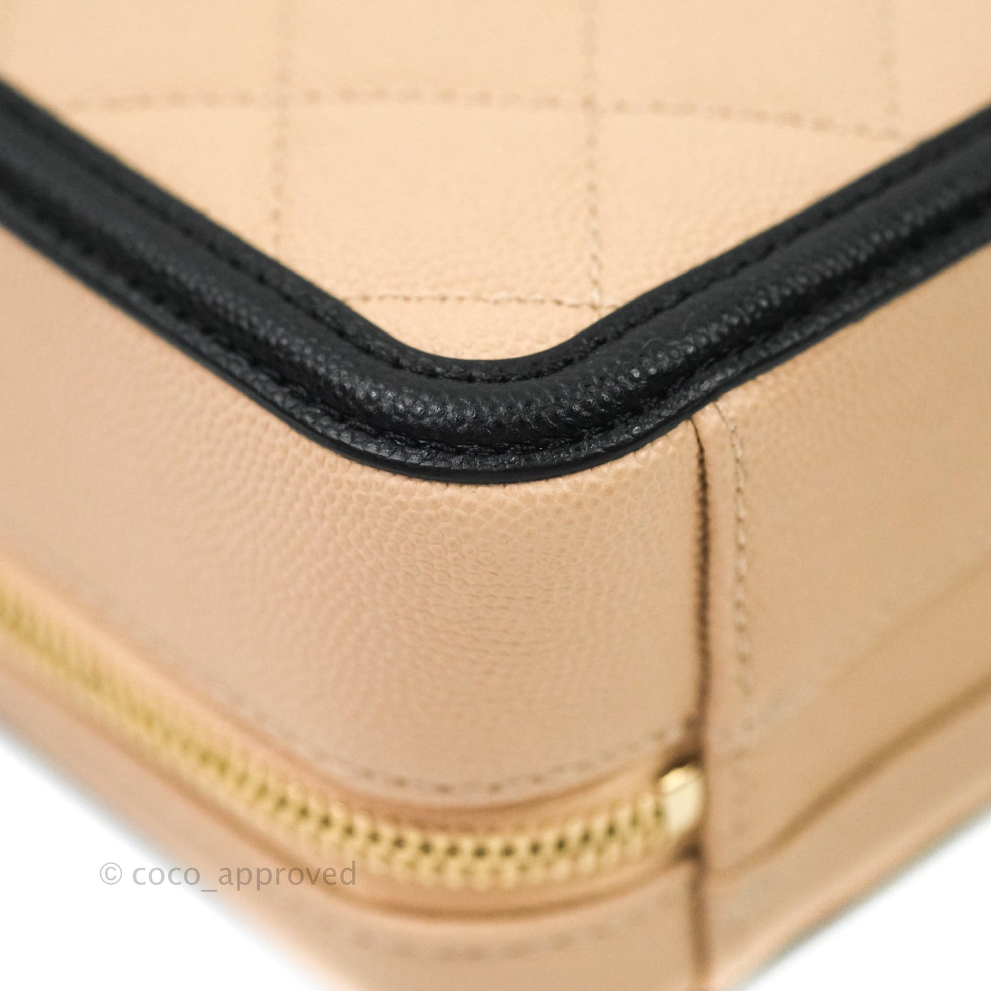 Chanel Quilted New Small CC Filigree Vanity Case Beige Caviar Gold Hardware