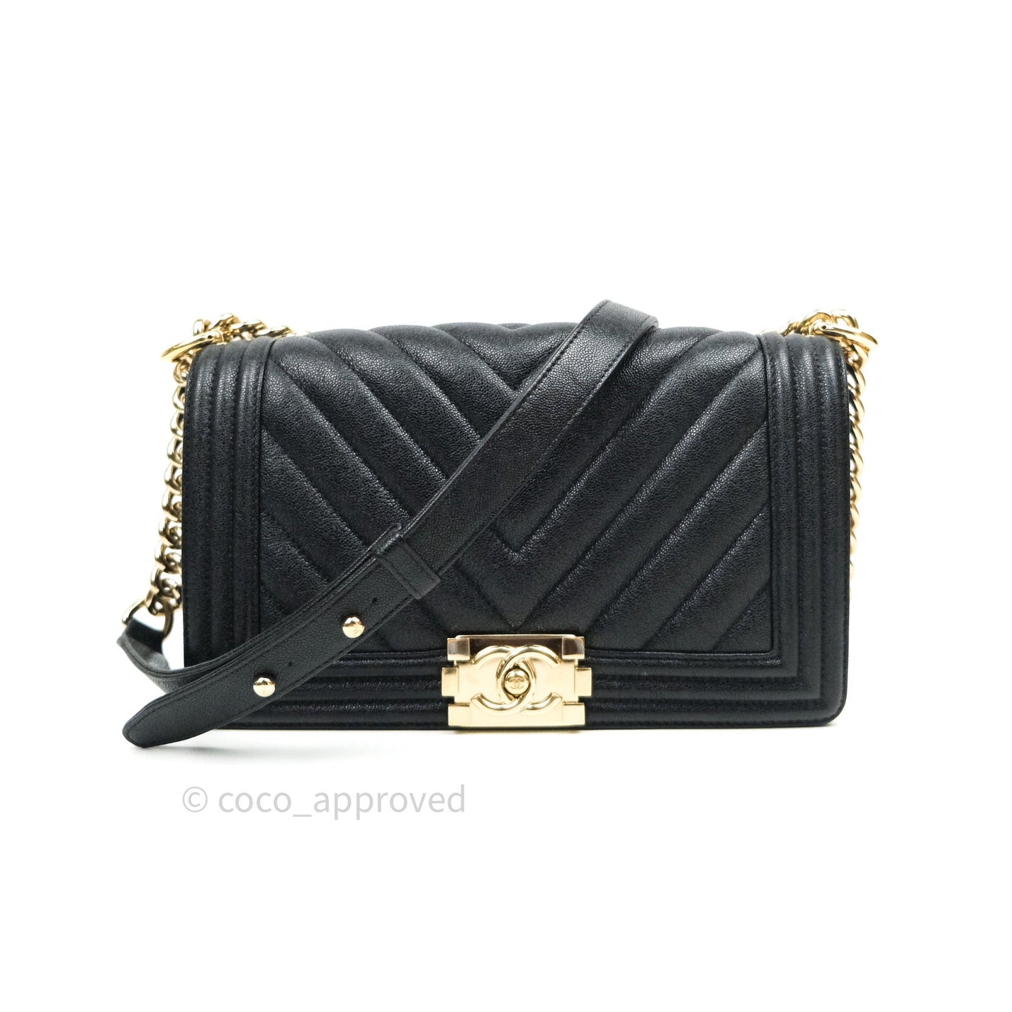 Chanel Boy Chevron Medium Black Caviar Gold Hardware