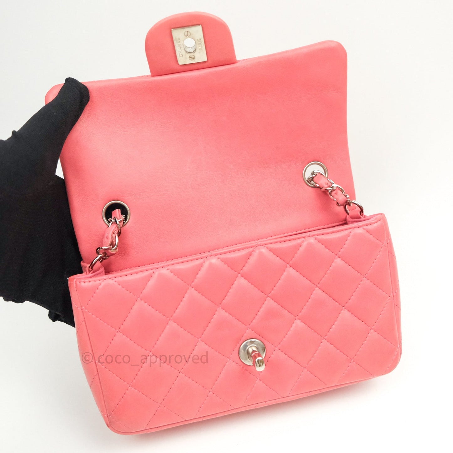 Chanel Quilted Mini Rectangular Pink Lambskin Silver Hardware