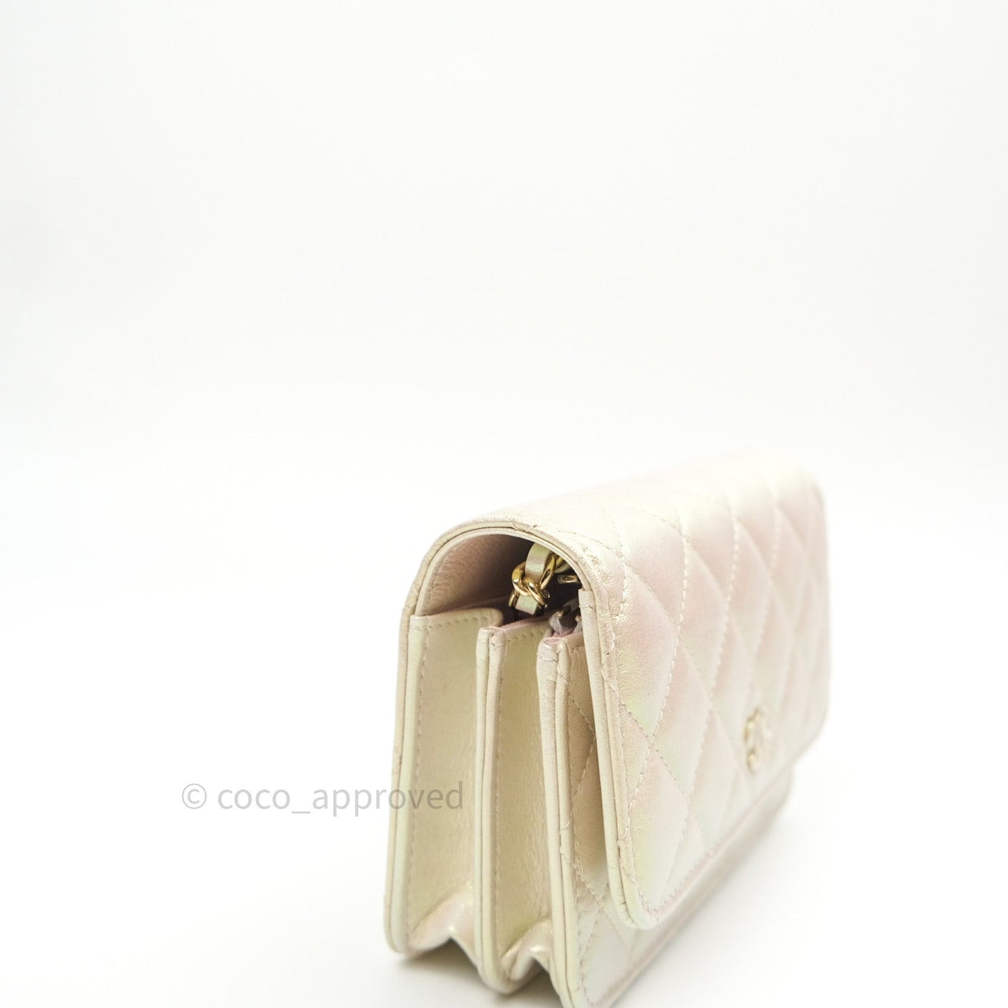 Chanel Quilted Mini Wallet on Chain WOC Iridescent Ivory Gold Hardware 20A