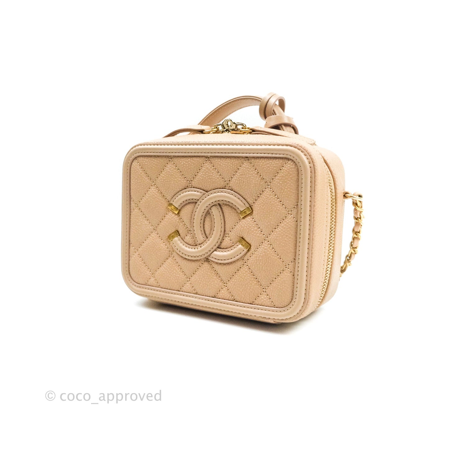 Chanel Quilted Small CC Filigree Vanity Case Beige Beige Caviar