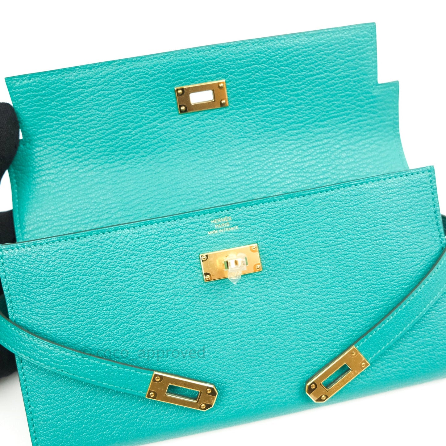 Hermès Chevre Mysore Kelly Wallet Vert Verone Gold Hardware