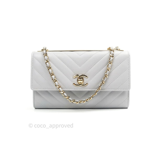 Chanel Mini Trendy CC Wallet On Chain WOC Lambskin Chevron Grey Gold Hardware