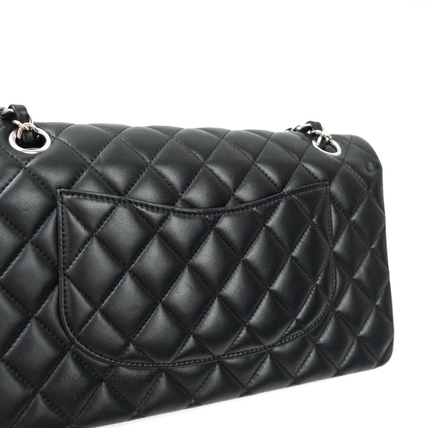 Chanel Classic M/L Medium Double Flap Bag Black Lambskin Silver Hardware