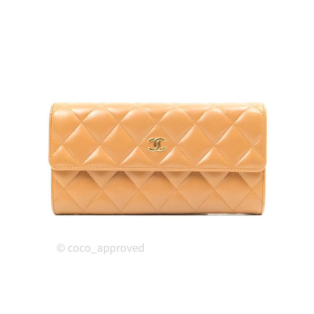 Chanel Dark Beige Lambskin Gold Hardware Long Wallet