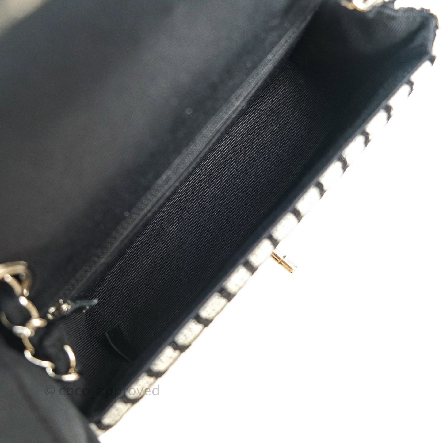 Chanel Quilted Mini Rectangular Black White Logo Silver Hardware