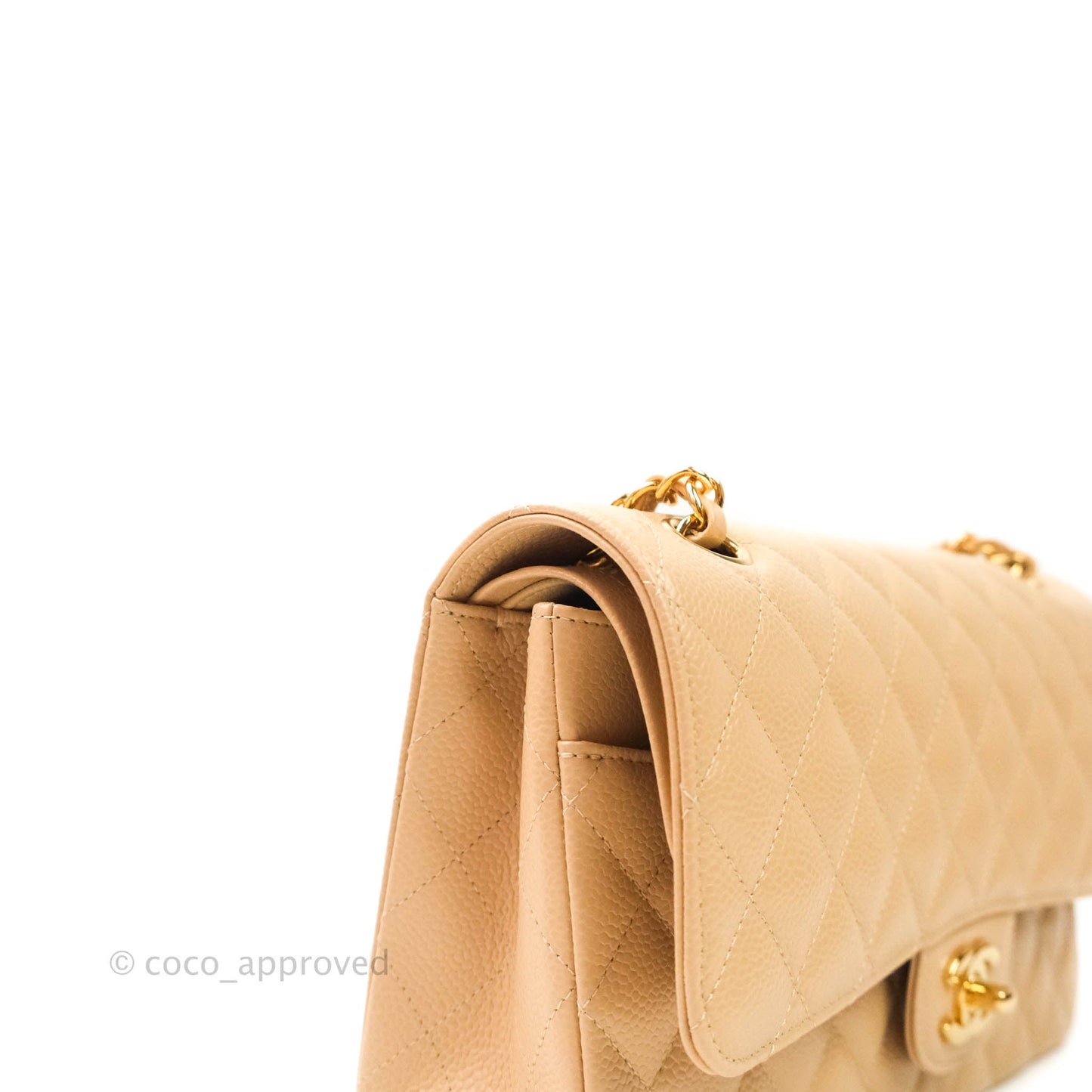 Chanel Classic M/L Medium Double Flap Bag Beige Caviar Gold Hardware