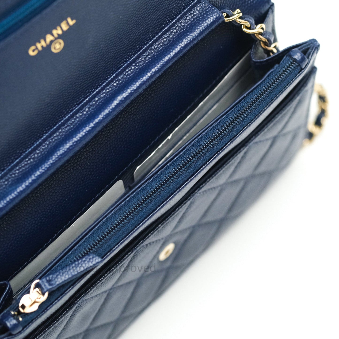 Chanel Quilted Wallet on Chain WOC Navy Caviar Gold Hardware