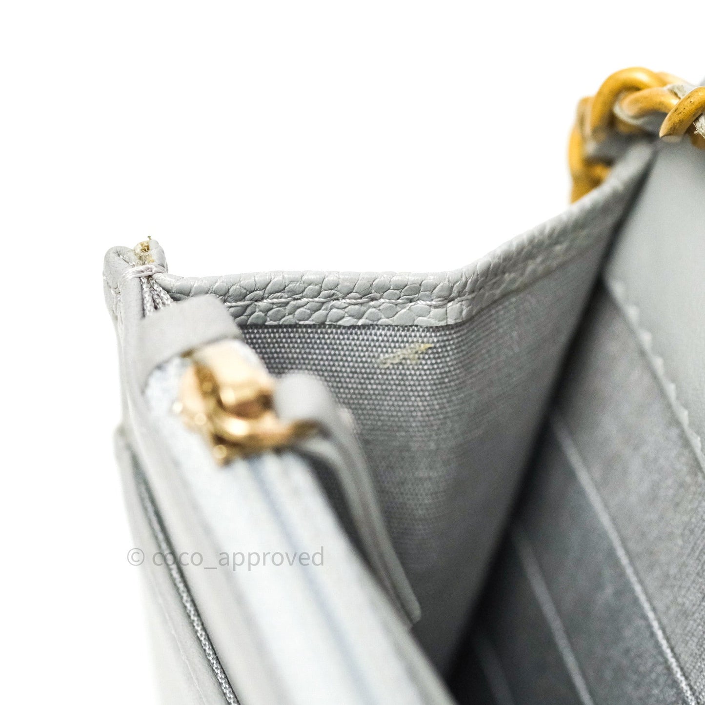 Chanel Quilted Boy Wallet on Chain WOC Grey Caviar Gold Hardware
