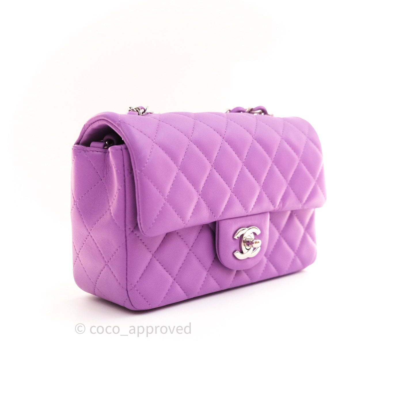 Chanel Quilted Mini Rectangular Flap Purple Lambskin Silver Hardware