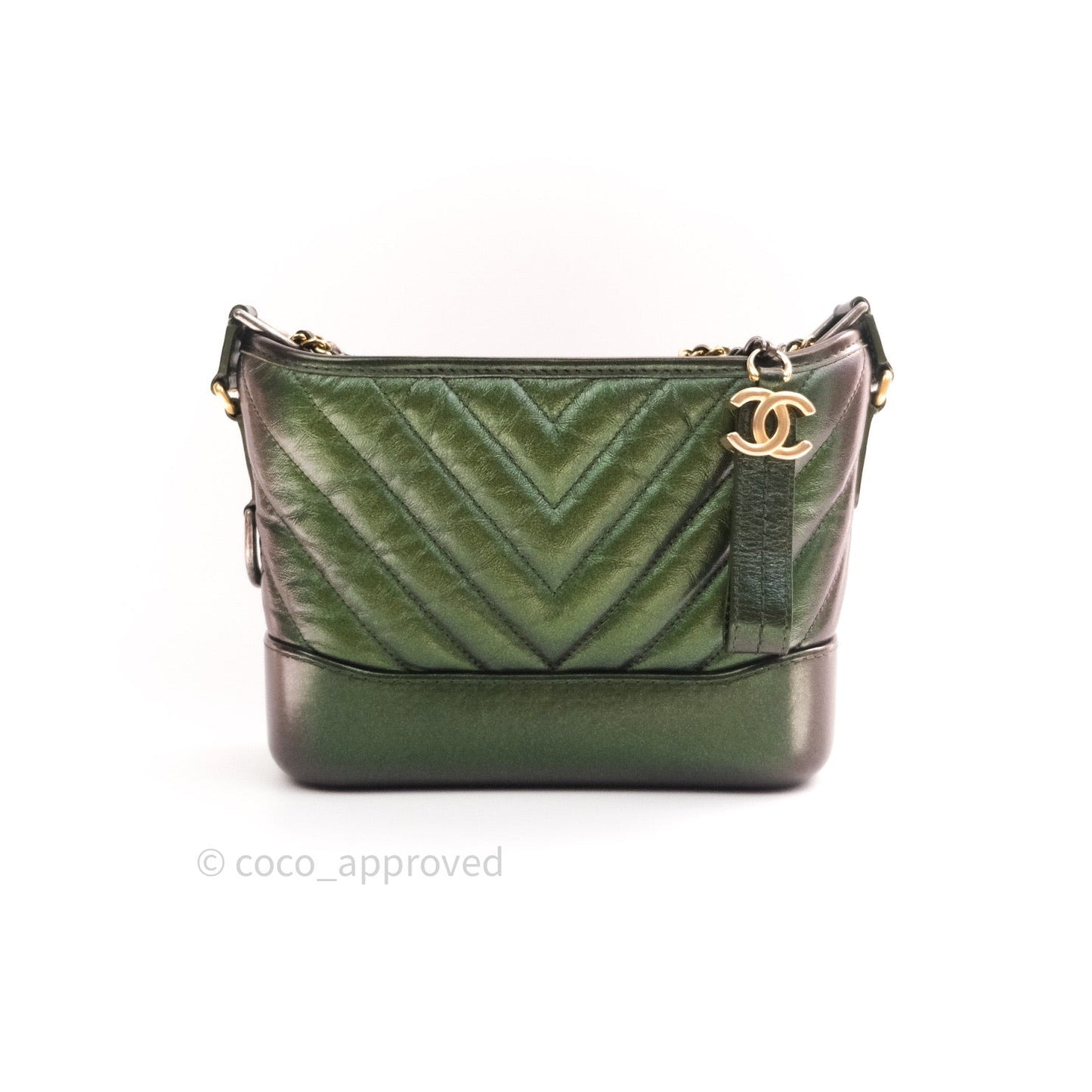 Chanel Calfskin Chevron Small Gabrielle Hobo Iridescent Green Mixed Hardware