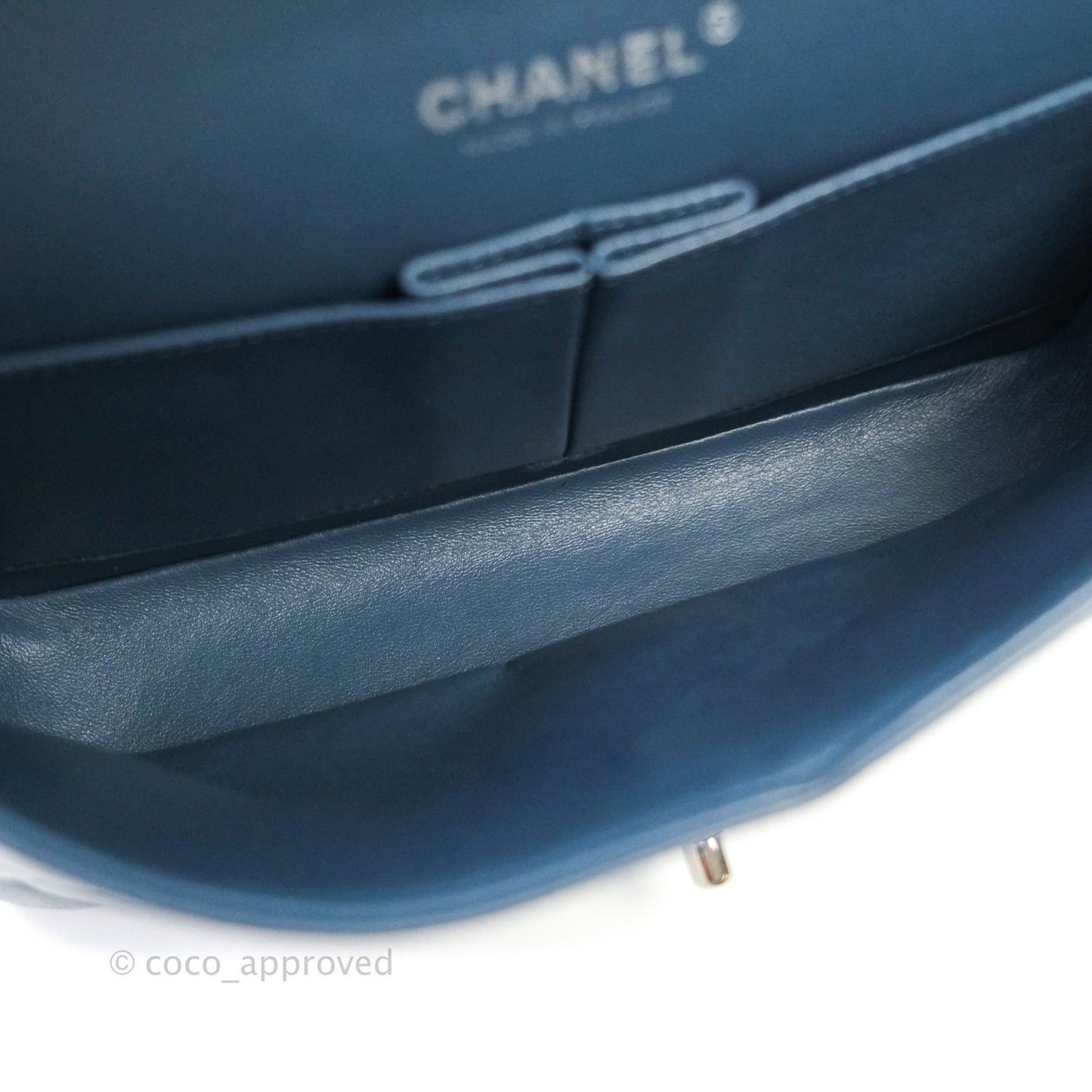 Chanel Classic M/L Medium Double Flap Blue Silver Hardware