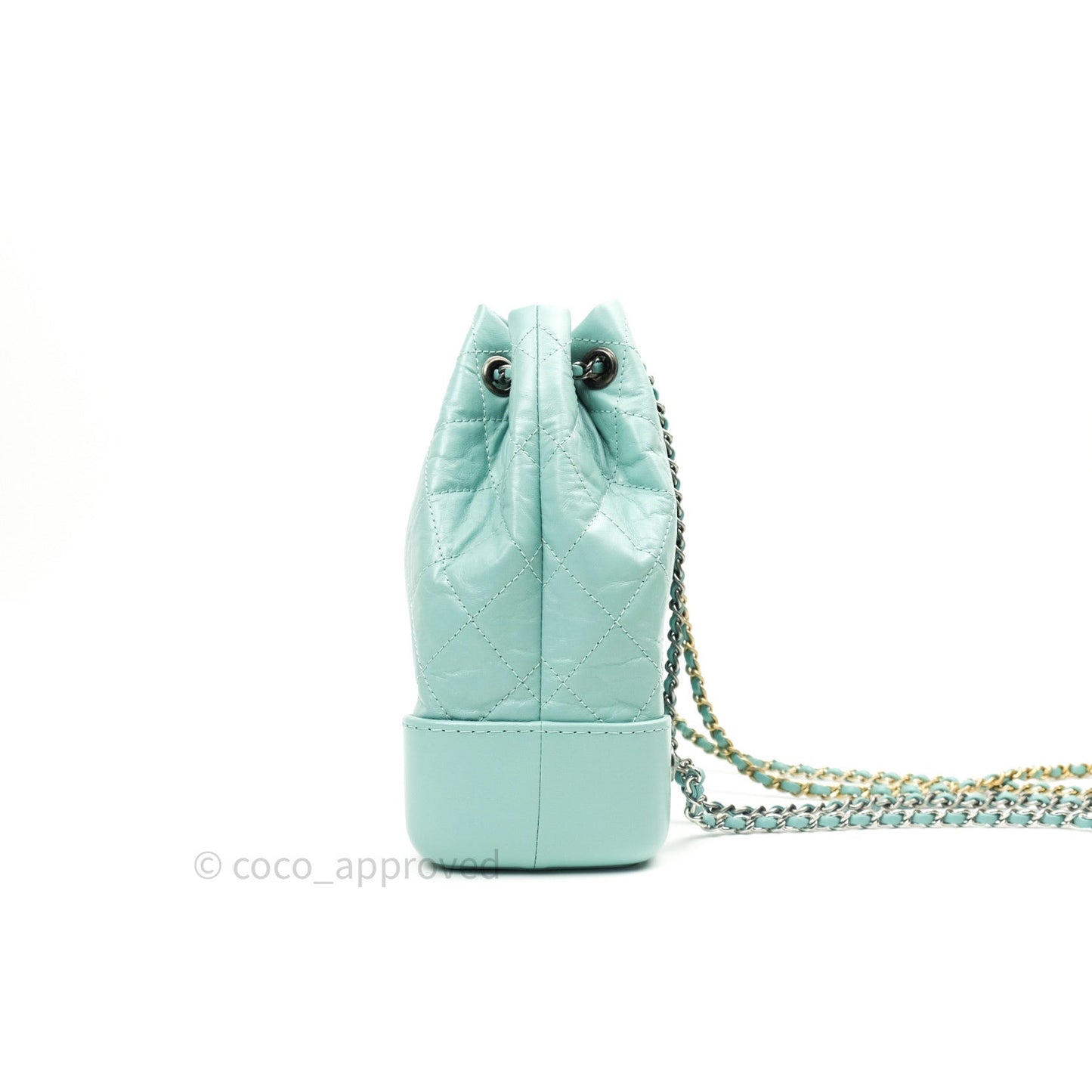 Chanel Gabrielle Backpack Black Aged Calfskin Small Tiffany Blue