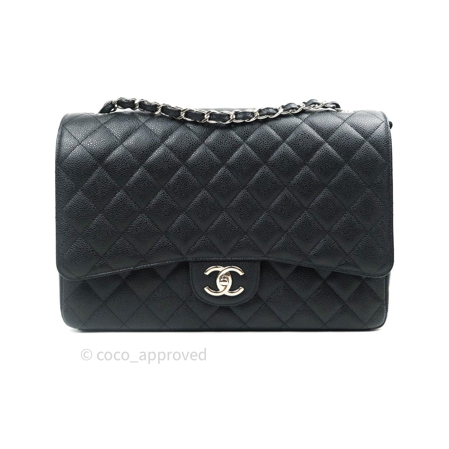 Chanel Classic Jumbo Double Flap Maxi Black Caviar Silver Hardware
